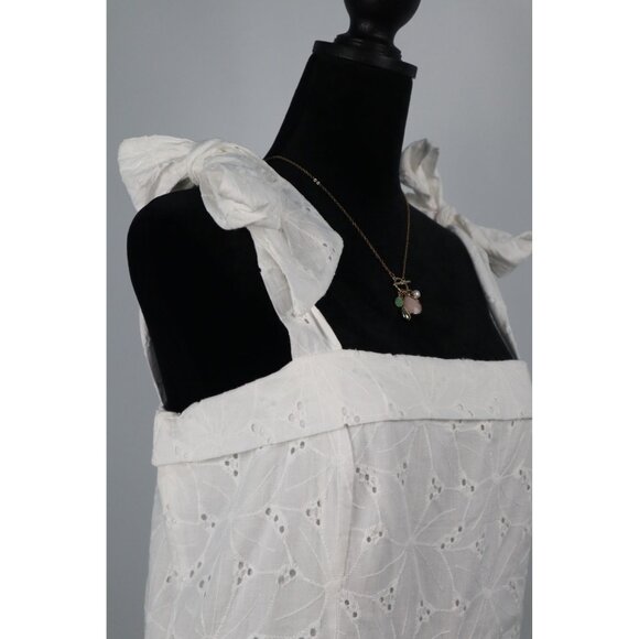 Lulus White Embroidered A-Line Dress With Tie Straps & Zipper Closure XL Cotton/ - Picture 2 of 9
